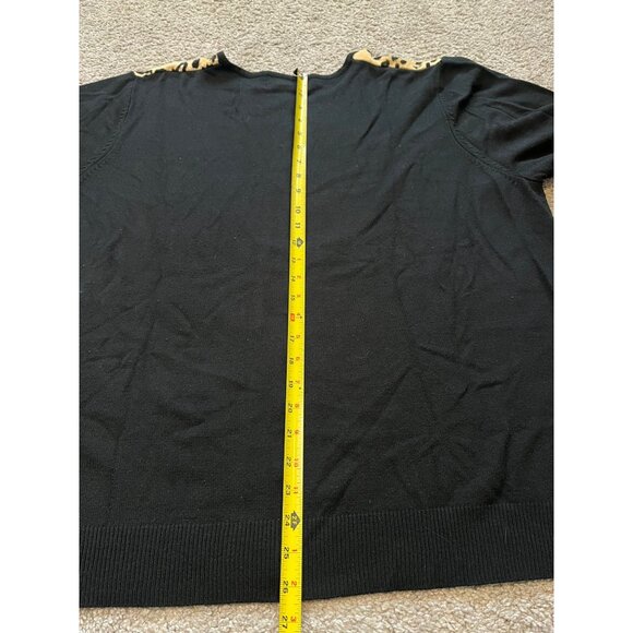 Extra Point Womens Leopard Print Cardigan Size 3X Sweater Black Tan Animal Print - Picture 5 of 7